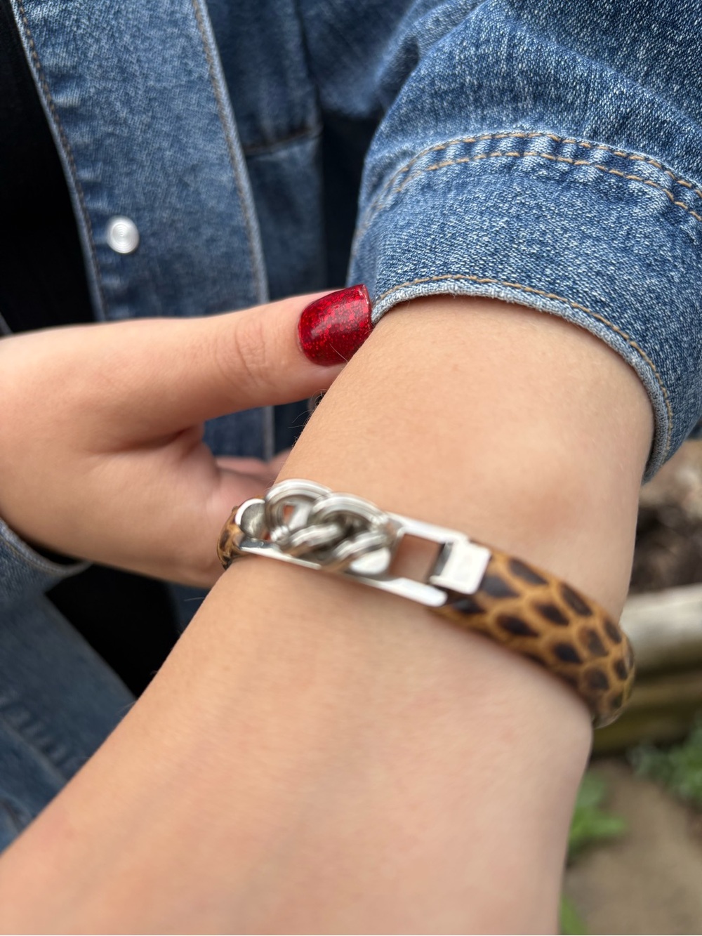 Ladies Italian Animal Print Hinged Bracelet